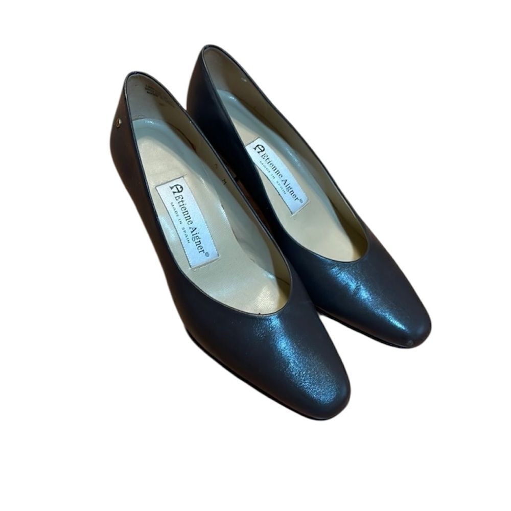 VTG Etienne Aigner Gray Leather Pumps, Taylor, thick heel sz 6